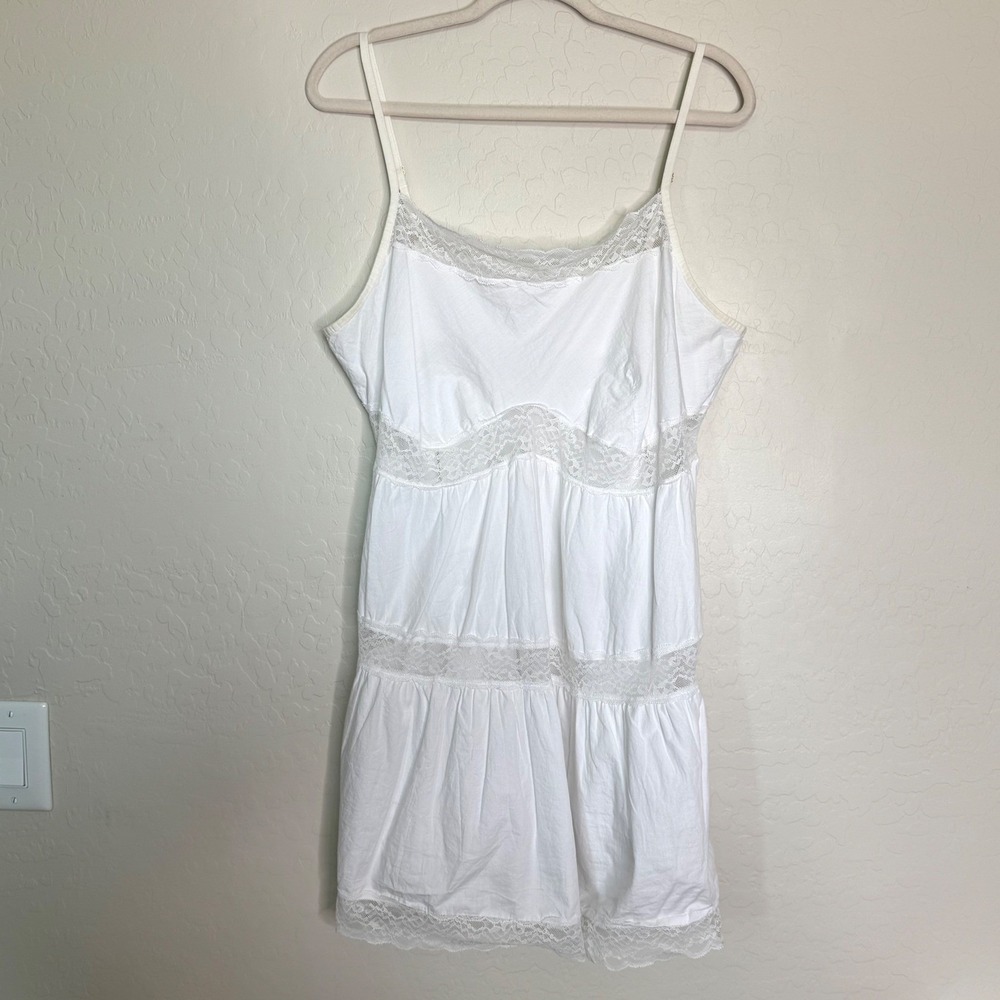 Pink X Frankies Bikinis White Lace Tiered Babydoll Mini Dress XXL Smocked Back